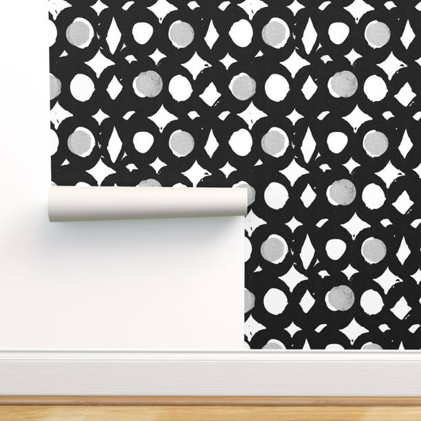 Peel And Stick Removable Wallpaper Black And White Dots Mcm Mid Century Walmart Com