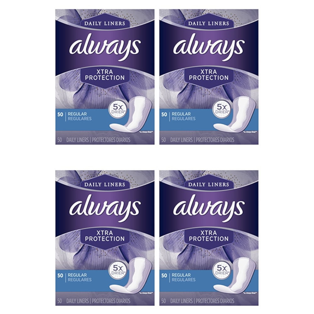 4 Pack Always Xtra Protection Daily Liners, Regular, 50 Each