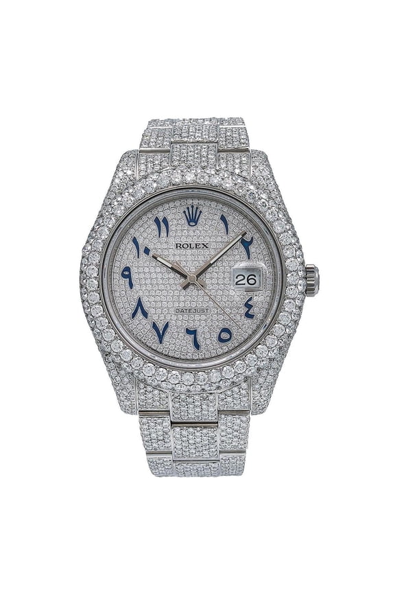 Pre-Owned Rolex Datejust 41MM 126300 Diamond Paved Blue Eastern Arabic Dial Diamond Bezel Stainless Steel Full Diamond Oyster Bracelet 18.75ct