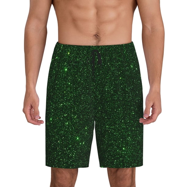 Fotbe Emerald Green Sparkling Pantalones Cortos de Pijama para Hombre, Ropa de Dormir, Pantalones de Pijama Cortos para Hombre-Small