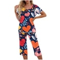 thumbnail image 1 of TIMIFIS Ensembles de Pyjama pour Femmes 2 Pcs - Pyjamas de la Saint-Valentin pour Femmes - Ensembles de Pyjamas pour Dames Manches Courtes Col Rond Haut et Pantalons Capris Ensembles de Détente, 1 of 5