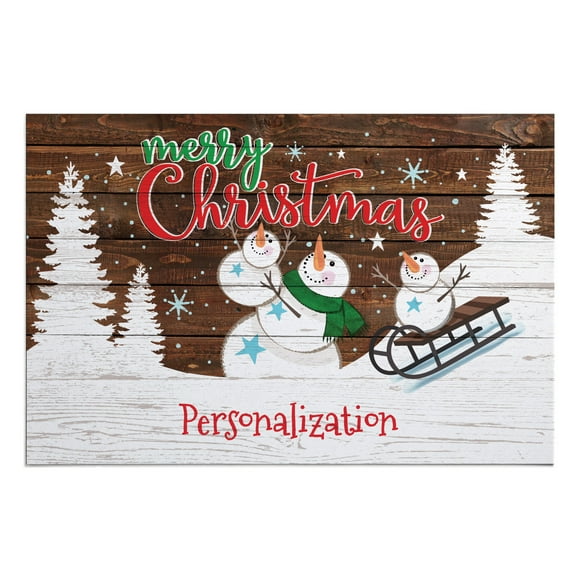 Personalized Merry Christmas Winter Night Snowman Indoor / Outdoor Doormat
