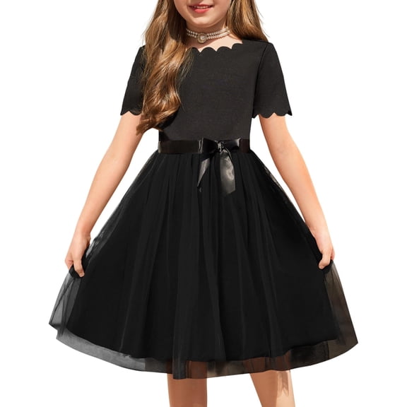 Arshiner Girls Dress Tutu Fluffy Summer Dresses Belted Wedding Party Flower A-Line Dress