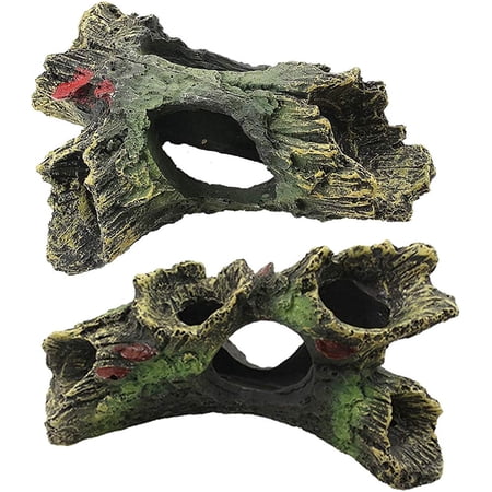 2 PCS Decaying Trunk , with Holes & Aquarium Caves Fish Tank Wood Decor,Aquarium Fish Ornament Driftwood Resin Crafts Ornament ,for Aquarium Decoration