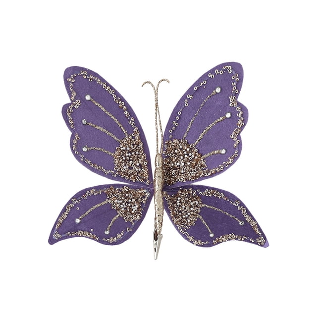 Leodye 1PCS Sequin Clip Artificial Butterflies - Christmas Tree Scene Layout Decor, Flower Matching Props -10.63*7.87 in