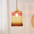 thumbnail image 5 of FSLiving Crystal Handle Pendant Lighting Swag with Industrial Pulley Design 15ft Plug-in Dimmer Switch Cord with Wheel Honey Linear Shade Loft Style Lamps Sloped Vaulted Ceiling - 1 Light, 5 of 9