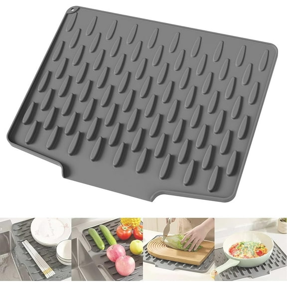 Multifunctional and Foldable Silicone Drainage Mat, Dish Drying Mat for Kitchen Counter, Non-slip & Heat-Resistant Dish Drainer Mat With Built-In Drain Lip,Fast Drying, Easy to Clean