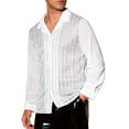 thumbnail image 5 of INSPIRE CHIC Men's Camp Collar Long Sleeve Sequin See Through Shirt L White, 5 of 6
