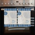 thumbnail image 2 of Blue Coastal Kitchen Towels Set of 3, Water Absorbent Dish Towel, Vintage Ocean Nautical Starfish Coral Striped Decorative Hand Towels - Quick Drying Cloth for Cooking Baking, 18x28 Inch, 2 of 8