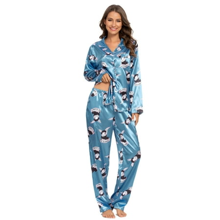 

MintLimit Women s Floral Pajamas Set Long Sleeve Sleepwear Two-Piece Pj Sets Button-Down Nightwear Loungewear