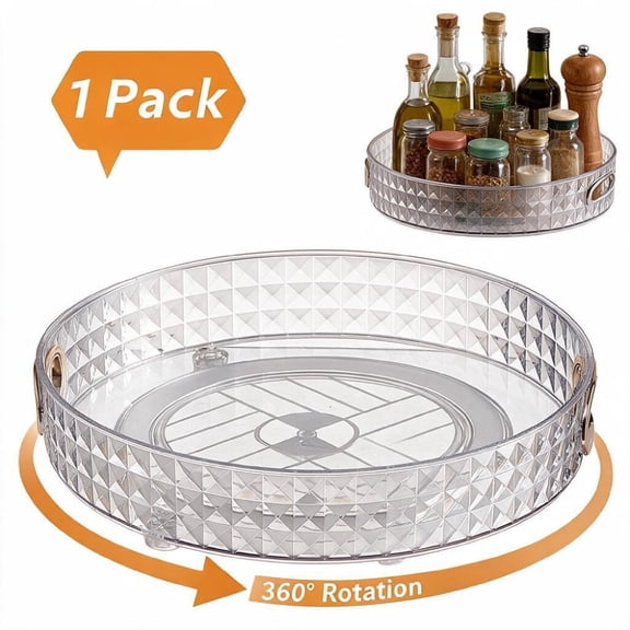 10.8 Inch Clear Lazy Susan Turntable Organizer, 360° Rotating PET Storage Tray with Handles for Kitchen, Fridge and Makeup