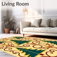 thumbnail image 2 of ODIKA 2'x3' Machine Washable Non-Slip Area Rug, Art Inspired Festive Conifer with Stylized Ornaments and Ribbon Swirls High Traffic Rug, Beige, 627609, 2 of 7