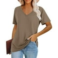 thumbnail image 2 of Womens Tops Women's Fashion V-Neck Classic Loose Solid Color Casual Short Sleeve T-Shirt, 2 of 6