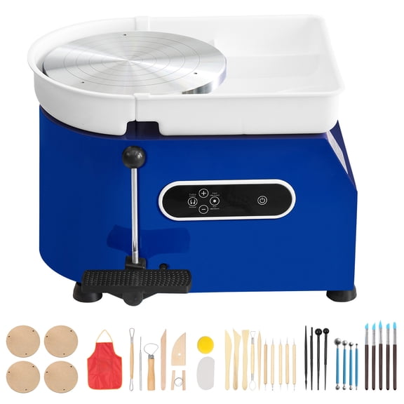 KFFKFF Pottery Wheel, 450W, 11-inch Clay Forming Machine, Adjustable Speed 60-300 RPM with Pedal and Handle Control, Removable ABS Basin, Accessory Set for DIY Crafting and Beginners, Blue