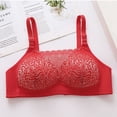 thumbnail image 7 of Ashirexll Push up Bras for Women, Lace Bras for Women, Solid Color Wireless Thin Hollow Out Soft Breathable Sexy Bras Red G L, 7 of 7