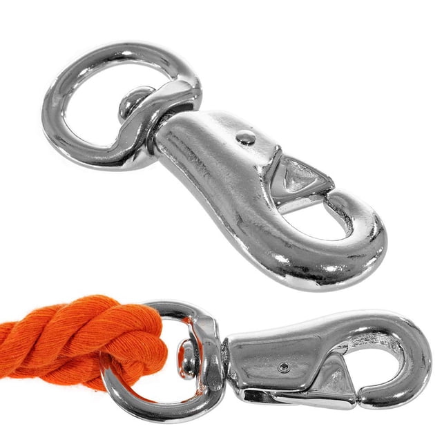 Nickel-Plated Rope Snaps - 5 Pack of 7/8 Inch Round Swivel Bull Snap - for 0.5 Inch, 0.75 Inch, and 1 Inch Rope - Stainless Steel Trigger Spring
