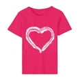 thumbnail image 4 of Women's Valentine's Day Short Sleeve Shirts Heart Print Casual Basic Tee Tunic Crewneck Graphic Blouses Tops (L, Hot Pink), 4 of 5