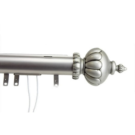 Rear Slider Rod - Elite Satin Nickel 66 to 120 Inch Decorative Traverse Rod w/ Sliders Imperial Finial