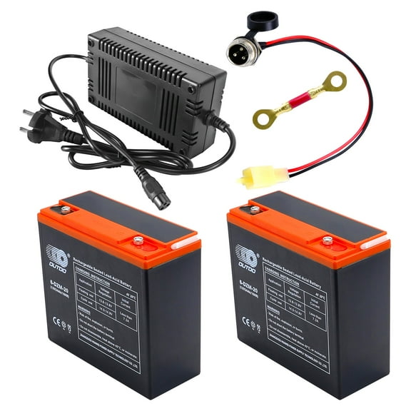 2 Pack 6-DZM-20 6DZM20 12V 24Ah Rechargeable Battery   24V Ch for Mobility Scooter Electric Go Kart Golf Cart ATV Quad Buggy 4 Wheeler Lawn Mower E Bike Tricycle Drift Trike Boat