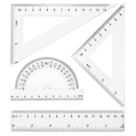 Uxcell 6pcs Triangular Ruler Set 15/30cm Plastic Metric Inch Ruler Geometric Protractor Triangle Ruler Engineering Scale, Red