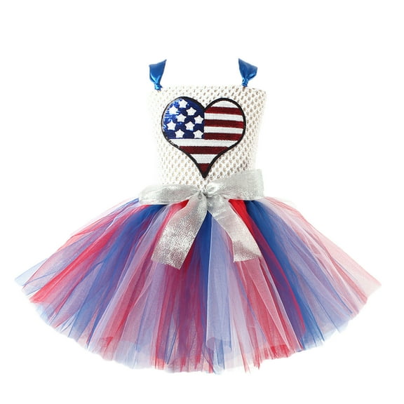 Baby Girls Mesh Tulle Tutu Dress 4th of July Patriotic Toddler Ruffle Strapless Sleeveless Ballet Dresses Clothes Skirts