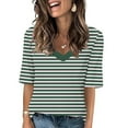 thumbnail image 2 of Penkiiy T-Shirts à Manches Courtes à Rayures pour Femmes Col Rond Décontracté Ample Chandail d'Été 3TG Vert, 2 of 5