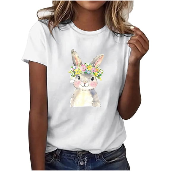 T Shirts for Women Women's Fashion Easter Printed Round Neck Short Sleeve Round Neck / Shirt