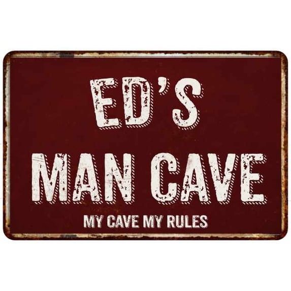 ED'S Man Cave Red Grunge Sign 16 x 24 Matte Finish Metal Sign 116240003003