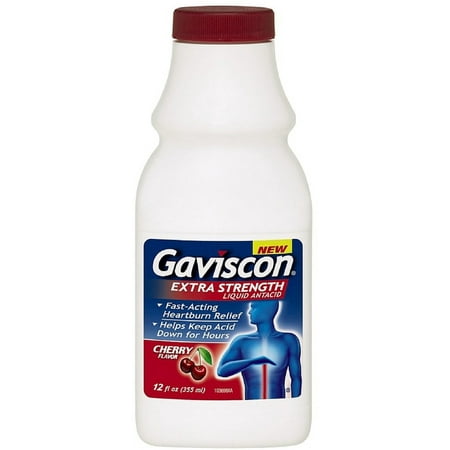 Gaviscon Extra Strength Liquid Antacid, Cherry Flavor 12 oz (Pack of 4)