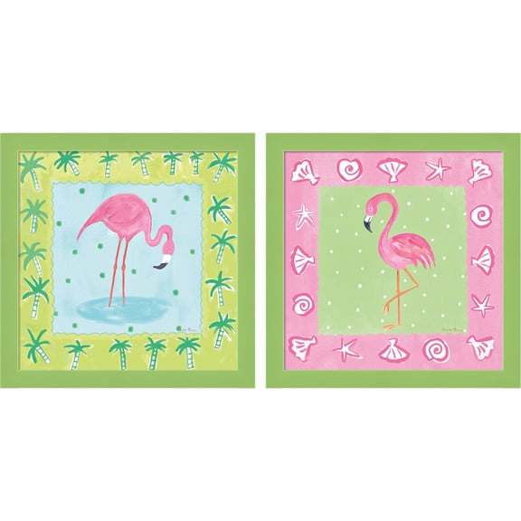 Great Art Now Flamingo Dance by Farida Zaman, 2 Piece Framed Art Set Each 14"W x 14"H