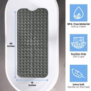 Lux Decor Collection Bath Tub Mat Non-Slip 40 x 16 Inch - Shower Mat for Bathtub with Suction Cups - Machine Washable (Gray)