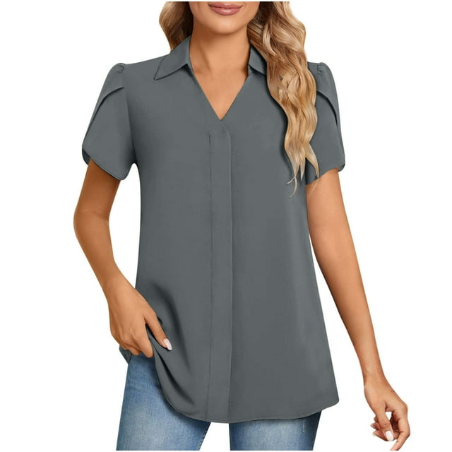 Blouses pour Femmes, T-shirt à Col en V Uni pour Femmes