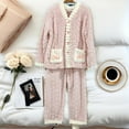 thumbnail image 2 of Levmjia Womens Pajama Set Coral Wool Printed Cotton Long Sleeve Sleepwear Loungewear Soft Comfortable Pajamas For Women Nightwear Homewear, 2 of 4