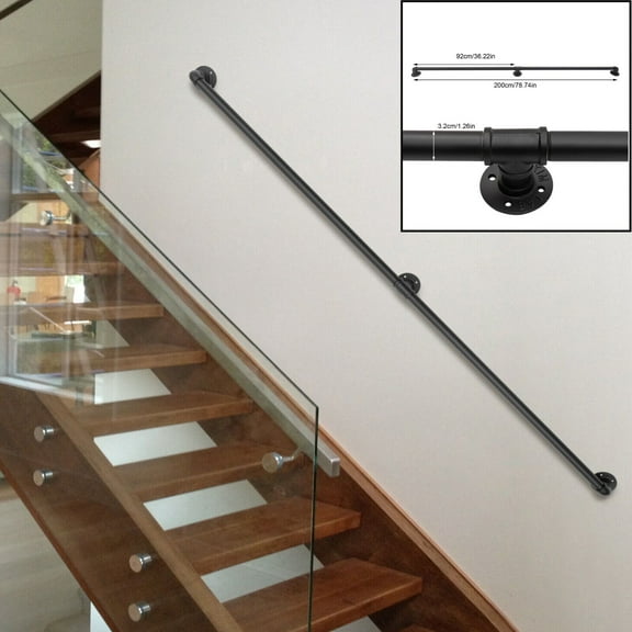 Modern Round Black Iron Handrail Stair Rail Wall Mounted Step Stair Handrail Staircase Grab Bar