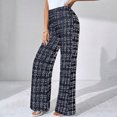 thumbnail image 6 of Women's Comfortable Woven Plaid High Waisted Straight Leg Trousers for Winter, Warm Casual Pants, Elastic Waist Office Pants for Women, Fall Winter Fashion,Navy,M, 6 of 7