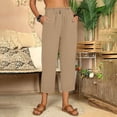 thumbnail image 2 of Xihbxyly Women's Cotton and Linen Pants Drawstring Slim Elastic Waist Pants Casual Loose Fit Comfy Lounge Pants with Pockets Khaki XXL, 2 of 7