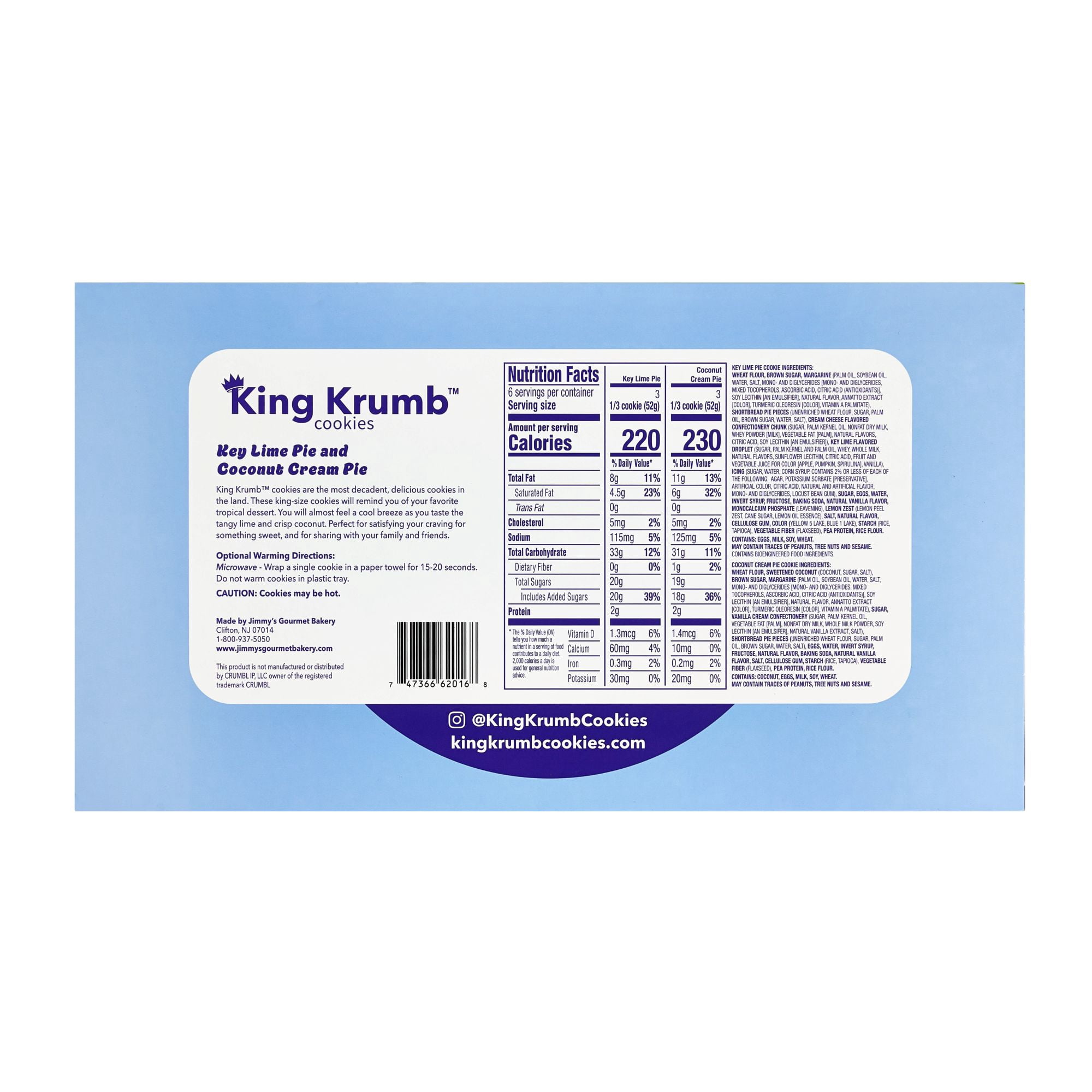 King Krumb Key Lime Pie & Coconut Cream Pie Bakery Cookies, Ready to Eat Soft Baked Gourmet Cookies with Creamy and Tropical Flavors, Naturally Flavored, 11 oz, 2 Count