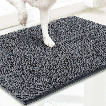 Muddy Mat AS-SEEN-ON-TV Highly Absorbent Microfiber Door Mat and Pet Rug Non Slip Thick Washable Area and Bath Mat Soft Chenille for Kitchen Bathroom Bedroom Indoor and Outdoor - Grey Small 28 X18