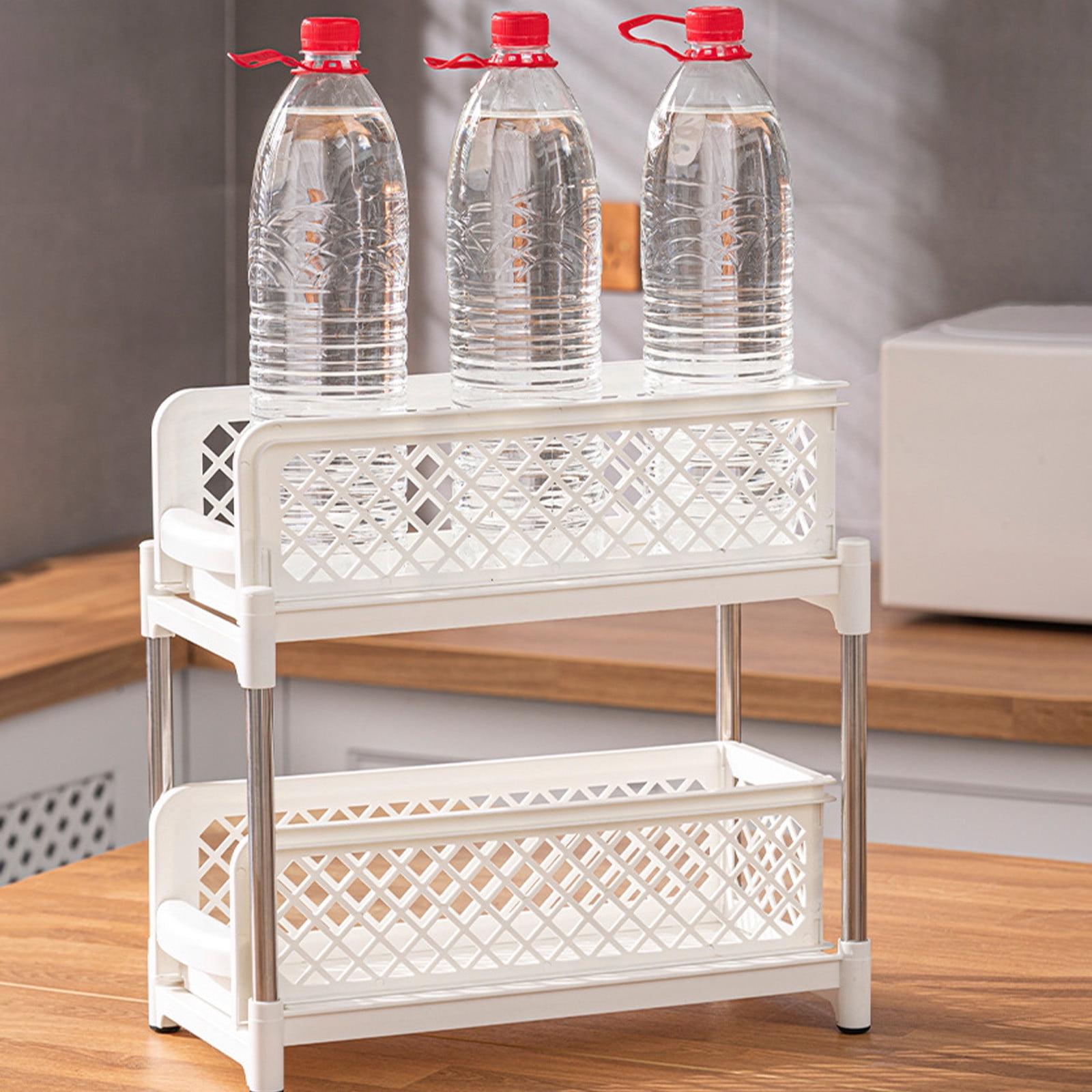 IHXORA under Sink Storage Rack, Pull out Drawer Organizer, Sliding Kitchen Rack for Counter Organization, Laundry Room, Bathroom Cabinet, White, 1 Pc
