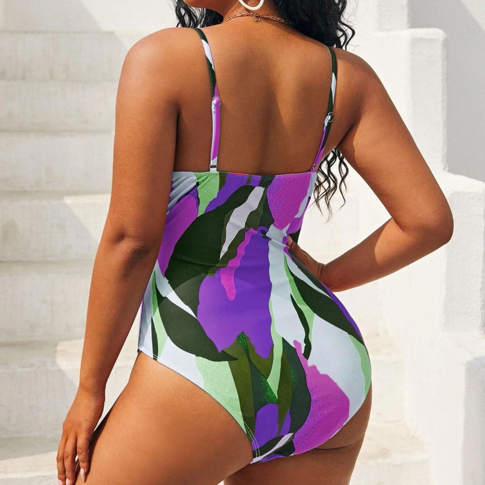 S LUKKC LUKKC Women's Plus Size Sexy One-Piece Tie Dye Swimsuit Tummy Control Bathing Suits Lace up Swimwear Padded Wireless Beachwear Pin up ...