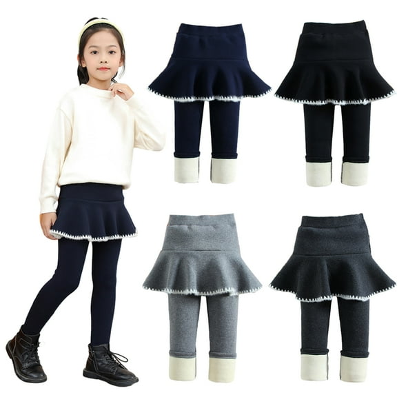 Godderr Toddler Kids Girls Winter Skirted Leggings Warm Thick Cotton Tights Solid Fleece Lined Leggings with Ruffle Skirt for 1-7 Years Old