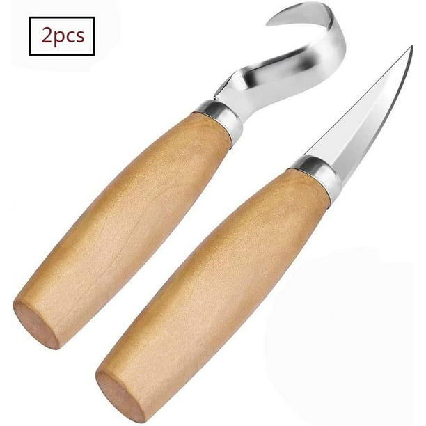 Cuchillo para tallar, cuchillo para tallar virutas de herramienta Cuchillo para pelar con manga de cuchillo + cuchillo con gancho, kit para tallar madera para cuchara, tazón, taza, carpintería Ormromra LL-1695