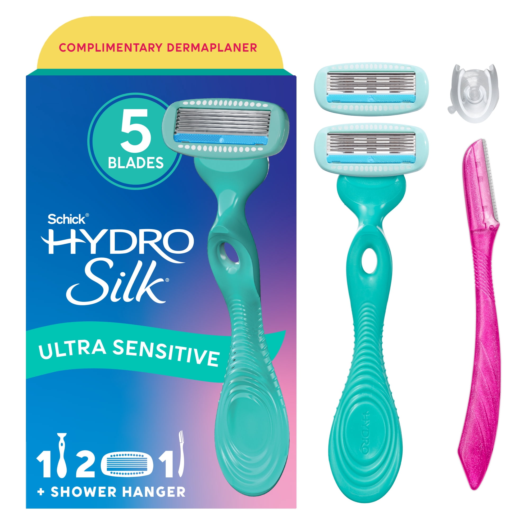 Schick Hydro Silk 5 Sensitive Care Women's Razor, 1 Razor Handle + 2 Refills