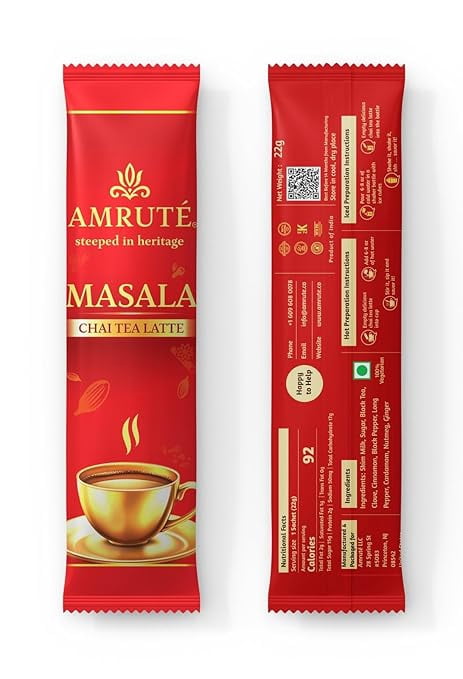 Amruté Masala Chai Tea Latte – 10 Single Serves, Instant Chai Drink Mix