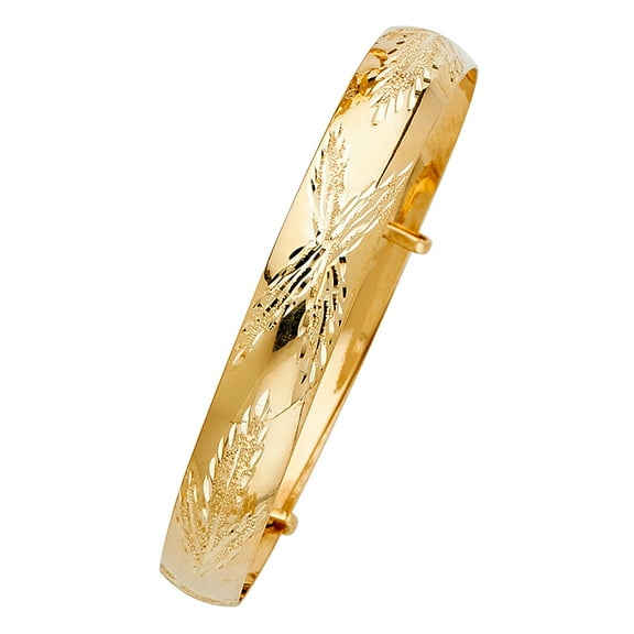 14k Yellow Gold 8" Fancy Adjustable Bangle Bracelet 8mm Wide High Polished Jewelry Female Unisex