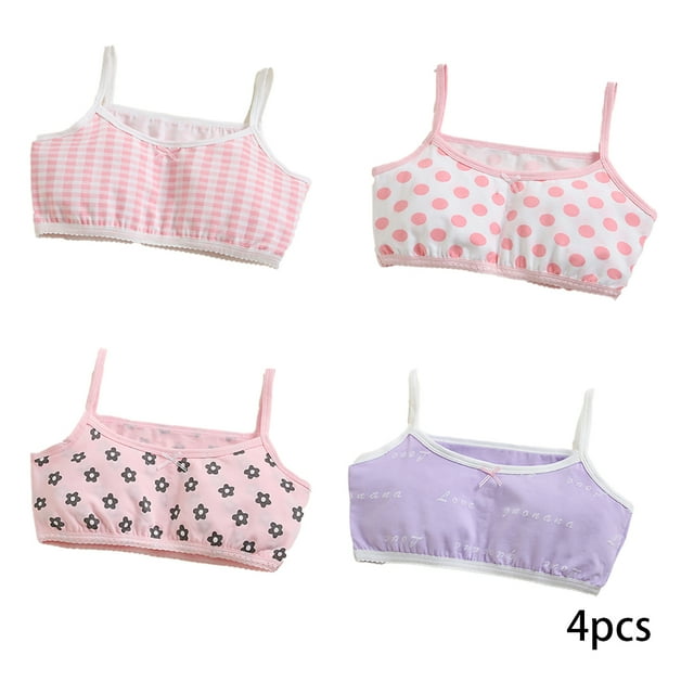 KYAIGUO 7-12T Kids Girls Trim Bralette Bra Rib Spaghetti Strpa Sleeping Bras for Teens