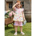 thumbnail image 6 of RUINIXCW Kids Toddler Baby Girl Back to School Outfit Kids Summer Kindergarten Outfits Little Girls First Day of School Outfit Pencil Apple Flying Sleeve Babydoll Shirt Tops and Bow Ruffle Shorts Set, 6 of 9