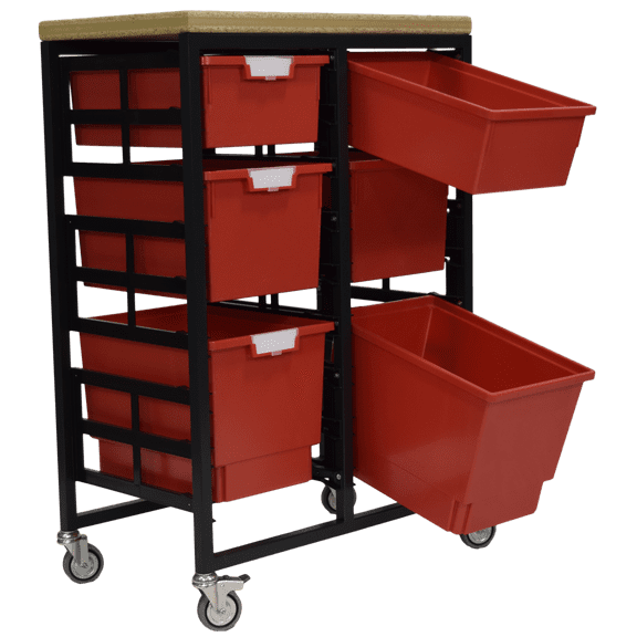 Mobile Workbench Storage Station w/Wood Top -6 StorSystem Trays-Red