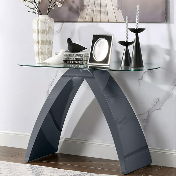 Furniture of America Maore Glass Top Console Table, Gray