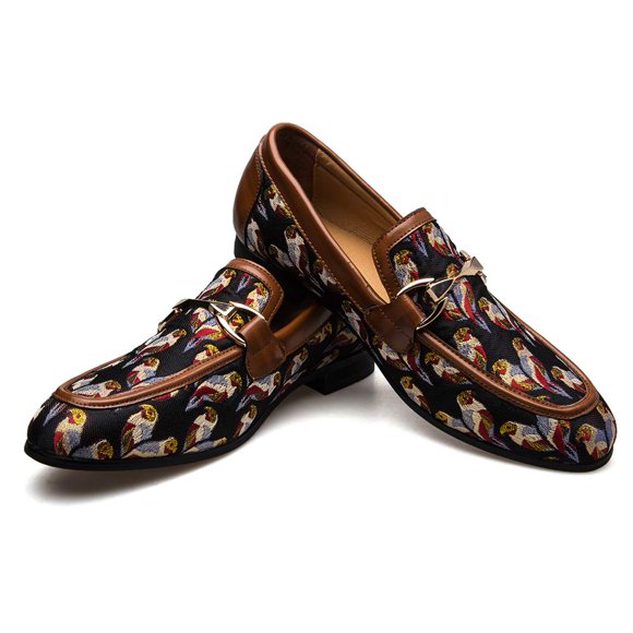 JITAI Men's Leather Shoes Pattern Printing Men's Dress Loafer Shoes Slip-on Casual Loafer Smoking Slipper, Brown/06, 11 US
